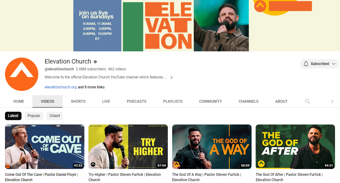 elevation church youtube channel